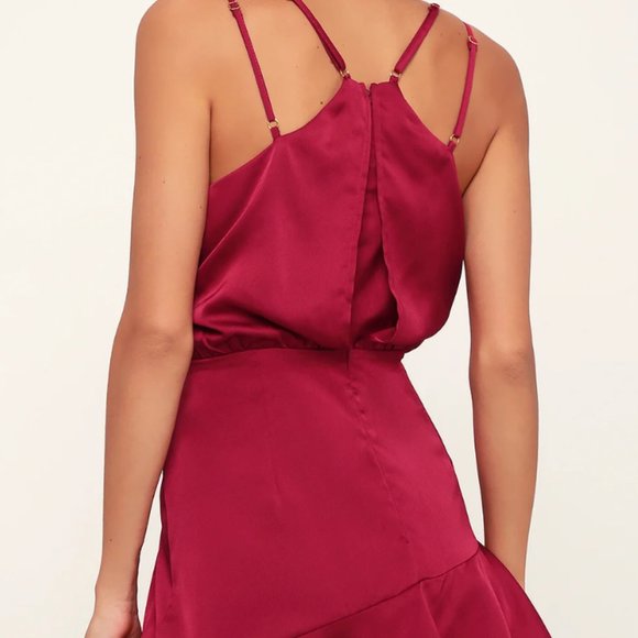 lulu's Lulus On the Floor Fuchsia Satin Ruffle Dress - Picture 1 of 2